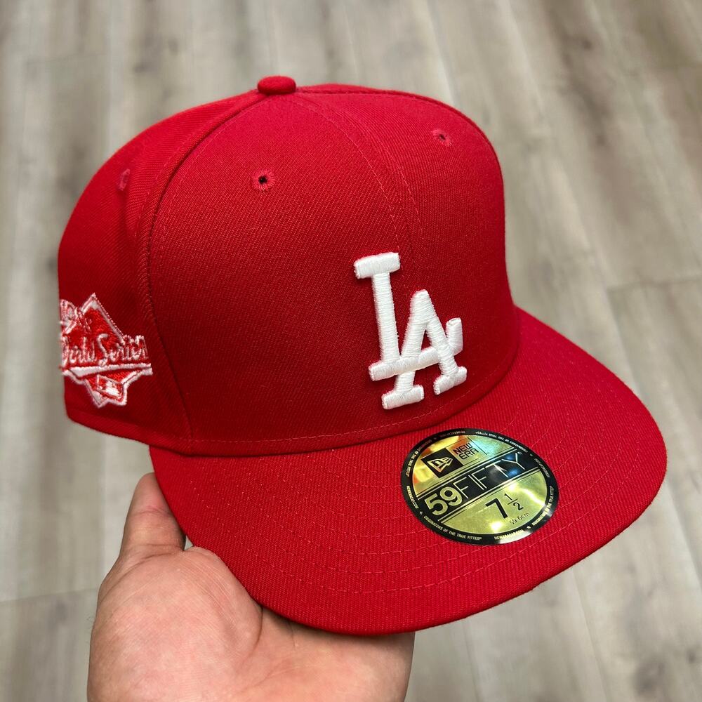 New Era Los Angeles Dodgers fitted hat red 1988 World Series patch size 7 1/2